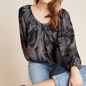 Anthropologie Maeve Madeira Burnout Satin Blouse